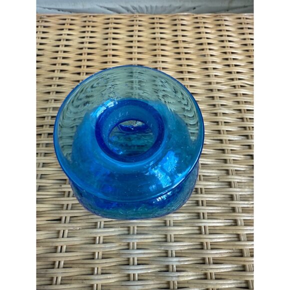 Vintage MCM Rainbow Art Glass Blue Crackle Decanter Bottle Flame Stopper - Picture 8 of 13